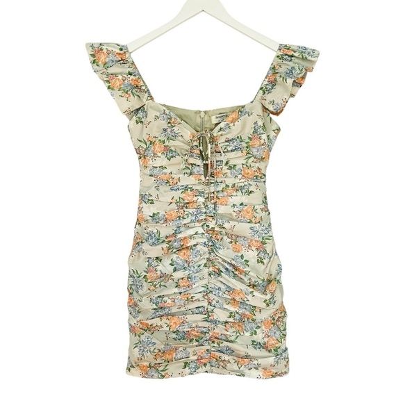 House of CB Kara Floral Ruched Cotton Ruffle Dress Size M - Picture 8 of 16